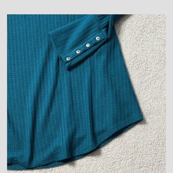 Chaser Plus Size Waffle Knit Thermal Button Detail On Sleeve Cuff Teal Green XXL - Picture 5 of 15